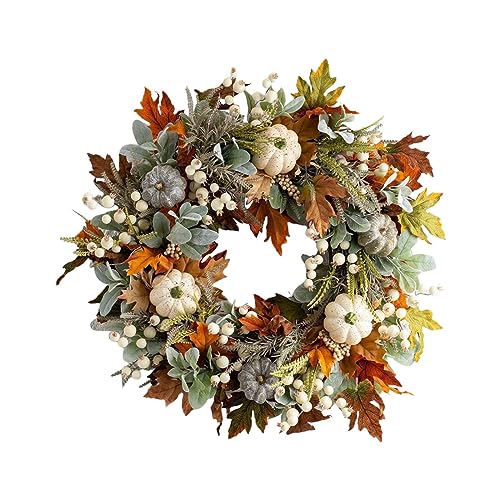 Couronne de citrouille d'automne toute l'année pour porte d'entrée, couronne d'automne artificielle, couronne de porte d'entrée d'automne, décoration de ferme familiale et couronne de Thanksgiving