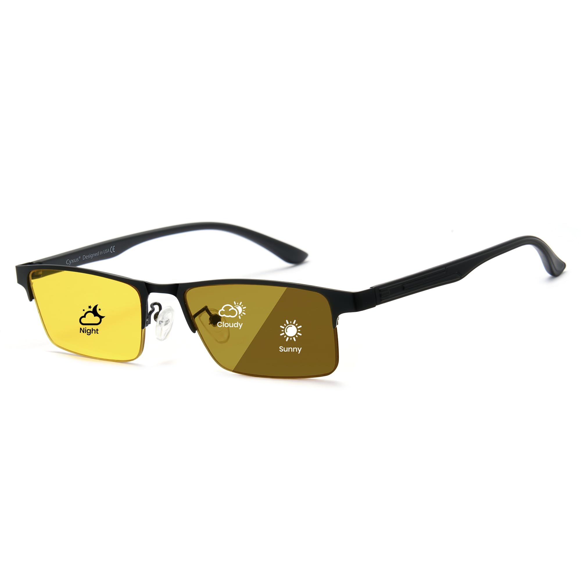 Cyxus Night Vision Photochromic Glasses Men Women, Semi Rim TR90 Frame 8001
