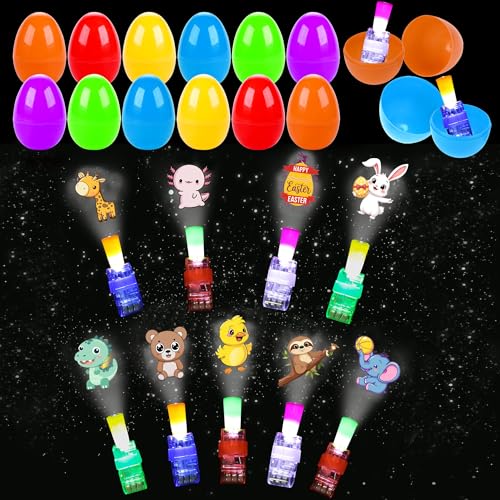 Seeiuua 36Pcs Easter Eggs with LED Finger Lights ，Glow In The Dark Easter Eggs Rings for Kids Toddler,