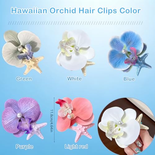 5 Pzas Pinzas para el Cabello Flores Hawaianas para Mujer Mariposa Orquídea con Estrella de Mar y Perla Flores Artificiales de Verano Accesorios Nupciales para la Playa miniatura 2