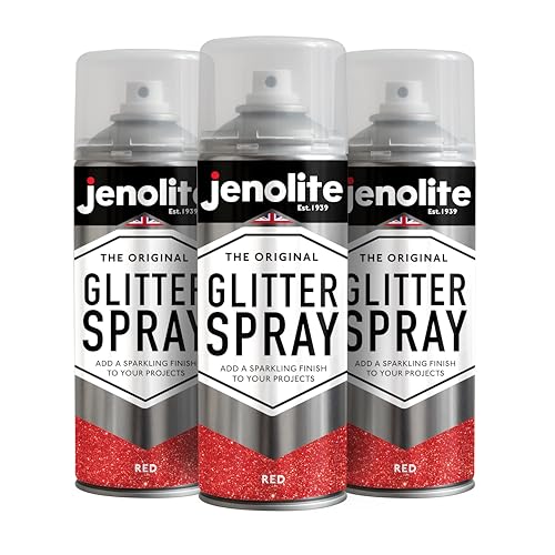JENOLITE Glitzer-Farbspraydose | ROT | 3 x 400ml | Glitzerfarbe | Multi-Oberfläche | Ideal für Bilderrahmen, Spiegel, und Kunsthandwerk