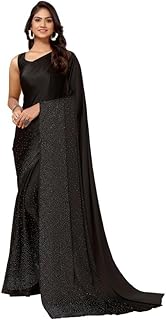 siril Women's Satin Silk Hot Fixing Stone Work Saree with Unstitched Blouse-picture-16