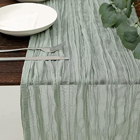 DOLOPL Table Runner for Baby Shower Decorations, Sage Green Cheese Cloth Table Runner for Bridal Shower Decorations 13.3ft Guaze Sheer Spring Cheesecloth Table Runner for Wedding Spring Easter Holiday Cover