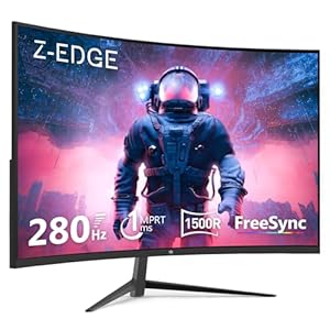 Z-Edge 27 Zoll Curved Gaming Monitor 280Hz (DP) 240Hz (HDMI) 1ms MPRT Full HD LED Monitor, 350cd/m² Helligkeit, 16:9 Curved Bildschirm, FreeSync, HDMI 2.0 & DisplayPort 1.2 – Schwarz (2025 Version)