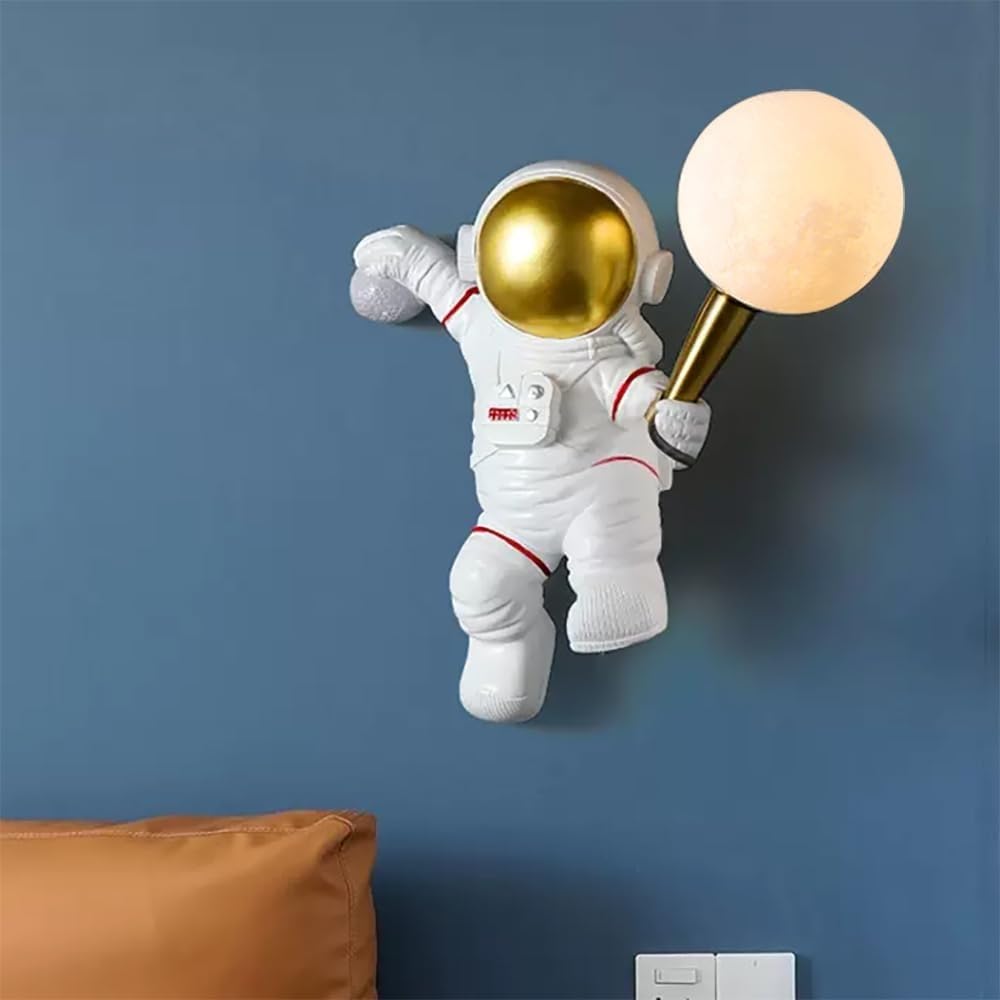 Applique Murale LED Style Astronaute Lampe Murale LED pour Enfants en résine Dessin animé Blanche pour Chambre d'enfant Salle à Manger Chevet Couloir Salon(1PC)