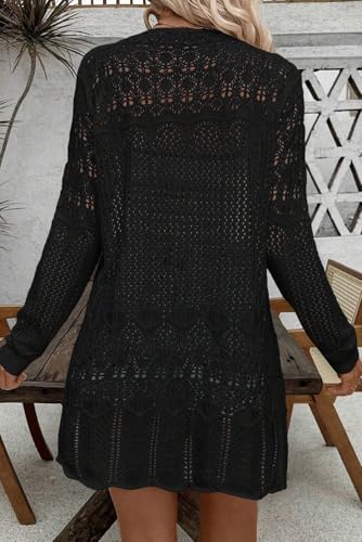 Women's Black Crochet Open Front Cardigan3