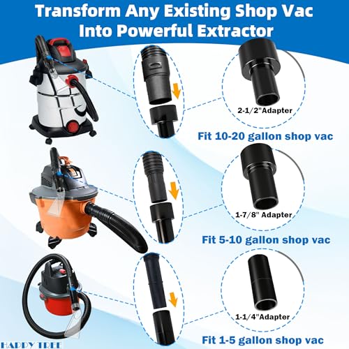 Image of Happy Tree Universal Fits All Brands' Shop Vacs with 2-1 /2 inch & 1-7 /8 inch & 1-1 /4 inch Adapter Clear Extraction Accessory for Auto Detailing, Shop Vac Extractor Attachment Kit for Wet-Dry Vacuum Cleaners