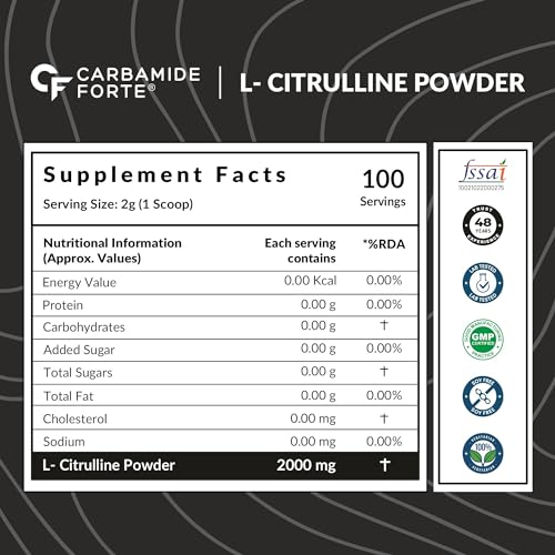 Image of Carbamide Forte L Glutamine Powder | Glutamine Supplement for Men | Unflavoured - 250 Grams |L Citrulline Powder 2000mg 100 SERVINGS - 200g