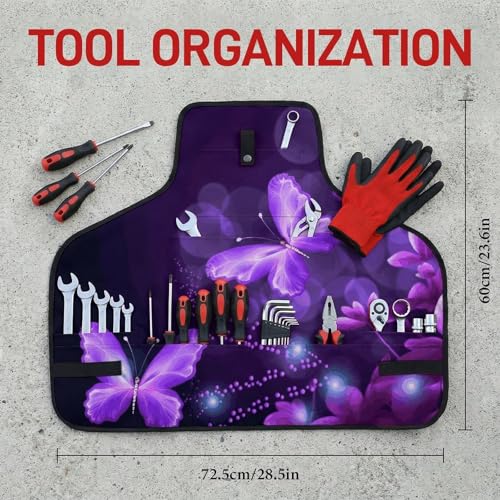 Delantal de trabajo morado con 8 bolsillos y tirantes cruzados ajustables miniatura 2