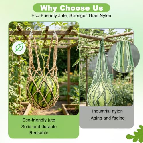 6 Packs Large Jute Melon Hammocks for Trellis with Hanging Hooks(52cm) - 2