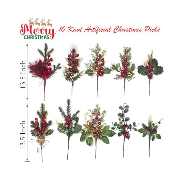 10 pcs artificial pine picks christmas pine picks pine needles branches with red berry pinecones berry branches fake berries for flower arrangements wreaths holiday xmas tree decoration  urban country home decor