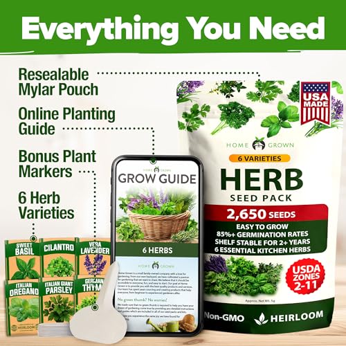 HOME GROWN 6 Herb Seeds for Planting 2,650+ Non-GMO Heirloom Seeds | Extra Large Variety Pack Herb Kit – Indoor Outdoor & Hydroponic | Culinary Seed Set | Grow Your Own Herbs | Gift for Beginners - Image 6