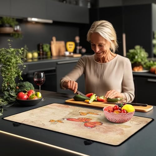 Image of Poceacles Stove Top Cover for Glass Stove Top, Electric Ceramic Stovetop Cover Scratch Resistant Oil-proof Stove Cover Multipurpose for Kitchen Counter, Butterfly Eiffel Tower