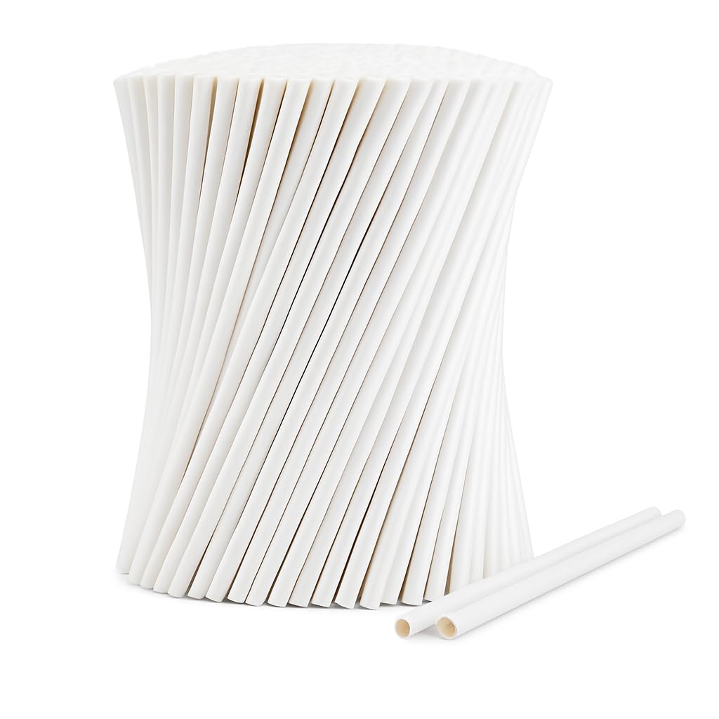 Pajitas de papel biodegradables, 20 cm y 8 mm, color blanco, 250 a 5000, pajitas desechables largas para bebidas frías, cócteles, batidos, batidos (5000, blanco liso, 20 cm x 6 mm)