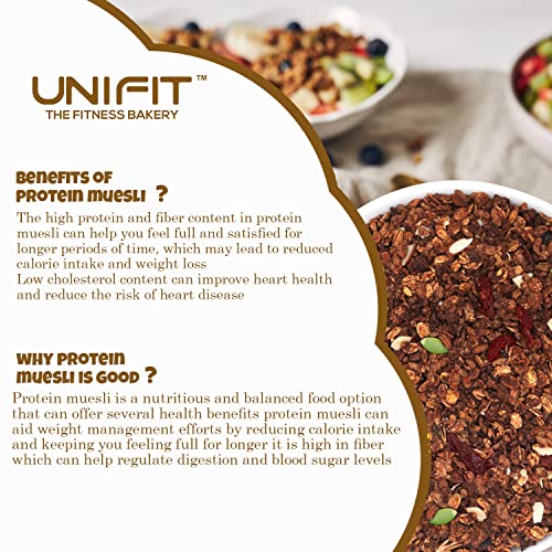 Image of UNIFIT Protein Muesli | 375g of Delicious Nutrition! | High-Protein & Fiber with Fruits, Nuts, Seeds & Dark Chocolate | Healthy Breakfast Cereal with Oats & Crunchy Goodness |