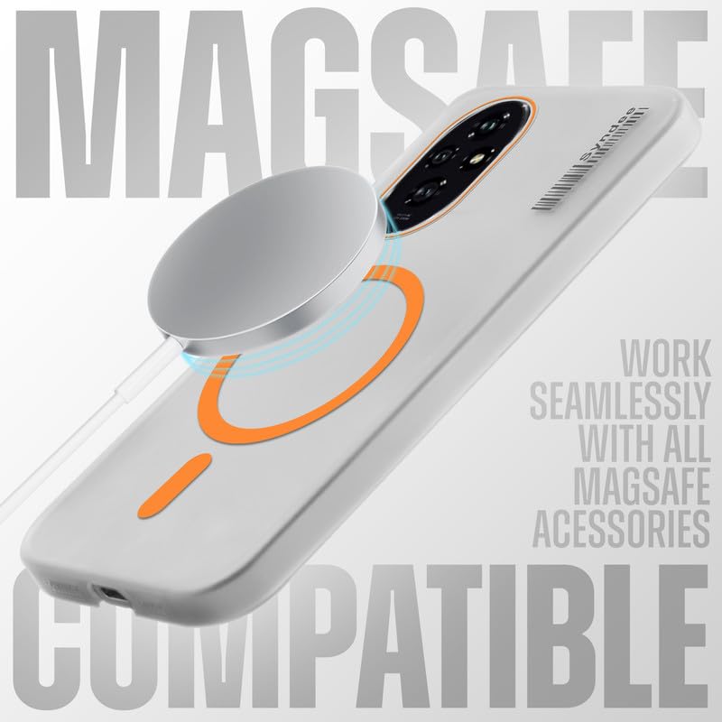 Image of Mr. Case Back Cover for Honor 200 5G Elegant Frosted White Translucent Back | Only Compatible with Wireless Magnetic Accessories | Anti-Scratch Shockproof Phone Case - Orange