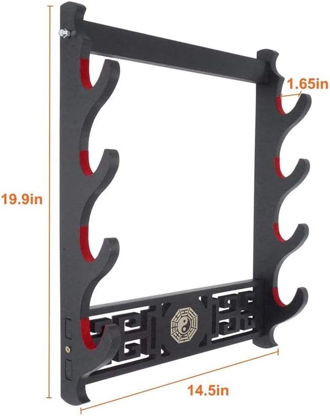 Sword Holder Wall Mount Katana Samurai Stand Bracket Hanger Rack Classical Chinese Tai Chi Bagua Style 4-Tier