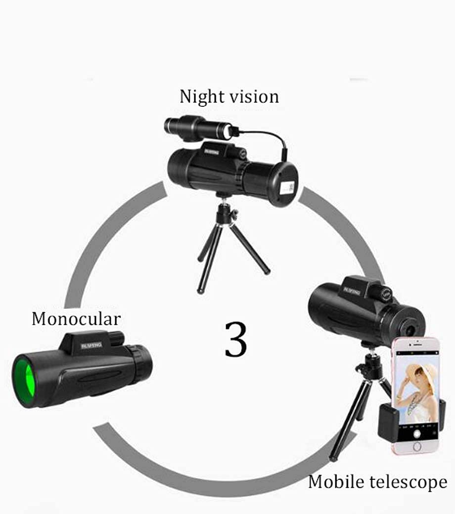 Telescopio/Telescopio monoculare 12X50, Piccolo monoculare con Funzione di Visione Notturna, Binocolo monoculare FMC, con connessione Radio a infrarossi e telefonica Osservazione degli Uccelli