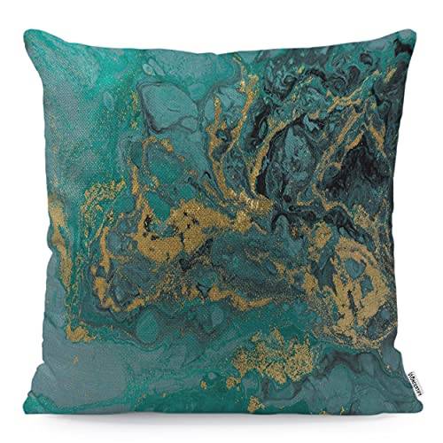 Image of WONDERTIFY Marble Cushion Cover Acrylic Nature Blue Marbling Texture Decorative Throw Pillow Covers, Sofa Pillow Case Golden Glitter 45X45 Cm