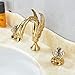 Rozin Double Crystal Knobs Basin Faucet Widepspread 3 Holes Sink Mixer Tap Gold Finish