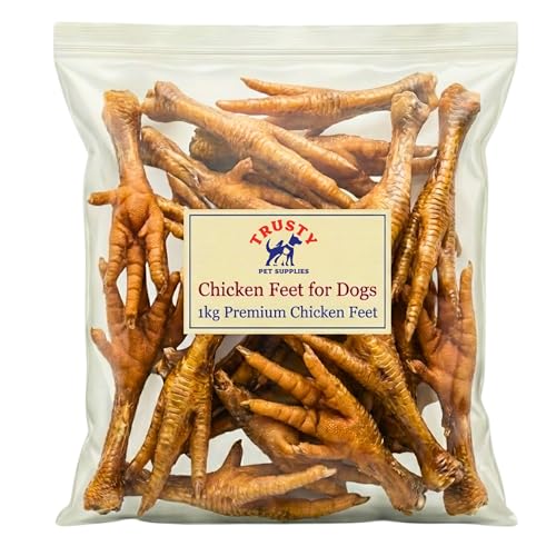 Chicken Feet for Dogs - 1kg | Natural Dog Treat | Hypoallergenic & Grain Free | High in Glucosamine & Calcium | Natural Chews | Chicken Feet Dog Treats for Large & Small Dogs | By Trusty Pet Supplies