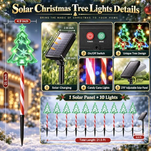 Garpar Christmas Outdoor Decorations 130LED Solar Pathway Tree Stake Lights - image 5