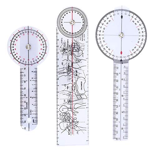 360 Degree Protractor Angle Medical Ruler, Spinal Goniometer, Lightweight Plastic Joints Range of Motion 6 or 8 or 10inch with Semitransparent Design, 3Pcs