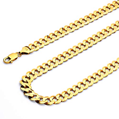 The World Jewelry Center 14K Real Yellow Gold Men's 4Mm Cuban Concave Curb Solid Chain Bracelet With Lobster Claw Clasp - 7.5" #TOP1