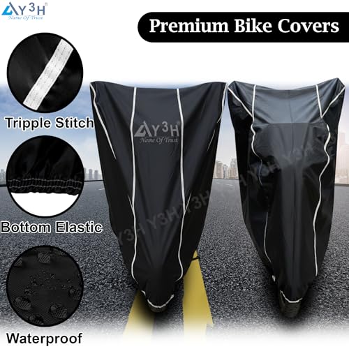 Image of Bike Body Cover TVS Apache Full Body Cover with Waterproof, Dust Proof, UV Rays Protective, Tripple Stitching & Lightweight Two Wheeler Covers - Black with Waterproof White Piping