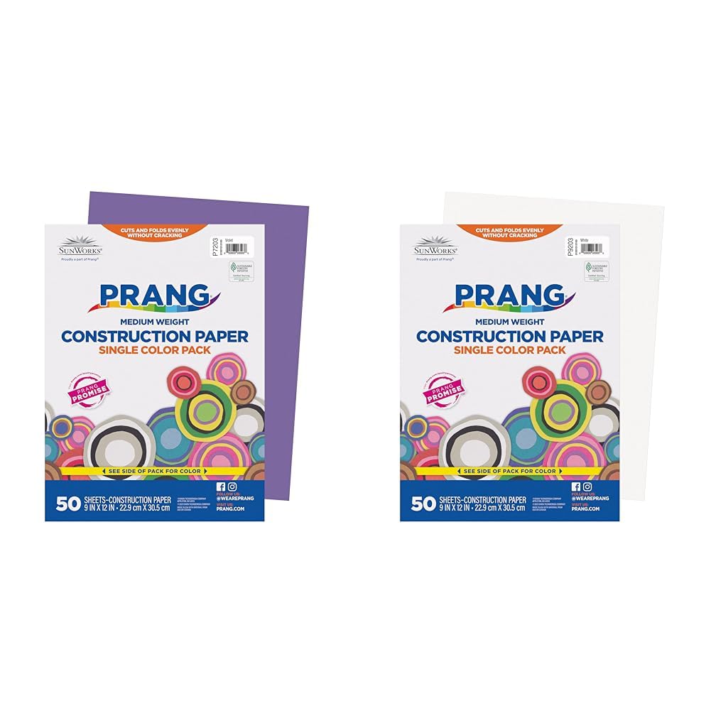 Prang Construction Paper, Violet &amp; White, 9" x 12", 50 Sheets Each
