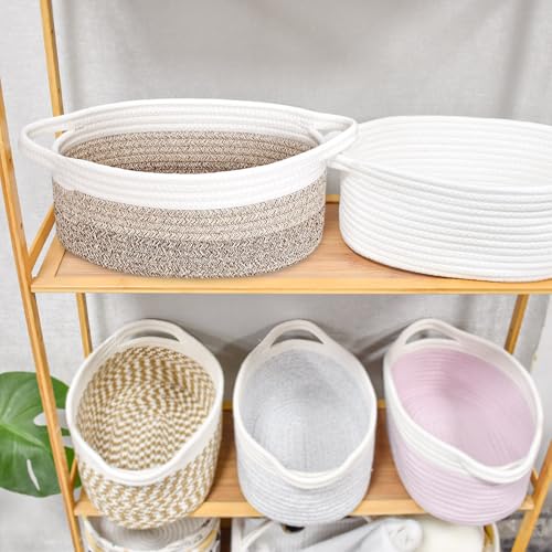 Image of ABenkle Small Basket with Handles, Boho Decorative Rope Woven Dog Cat Toy Storage Bin Shelf Storage Organizer, Easter Christmas Gift Basket, 12 inchx8 inchx5 inch