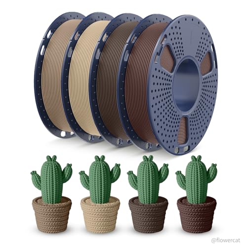 Image of TECBEARS Wood PLA Filament Bundle for Most 3D Printers | Natural Matte Texture PLA, 250g Spool, 4 Rolls, 1kg Total, Individually Vacuum Packed, Walnut+Logs+Cherry+Maple