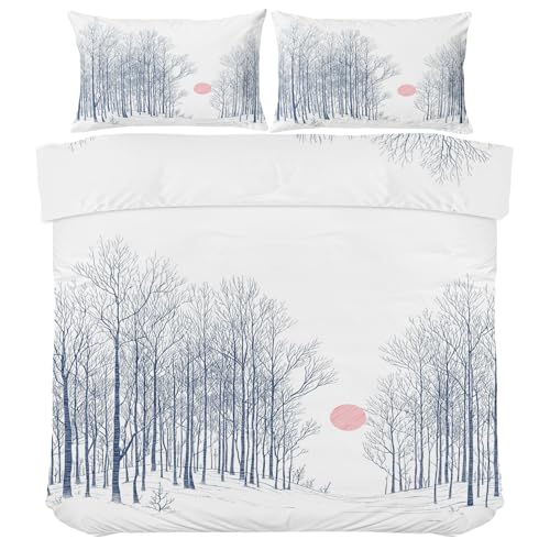 Housse de couette arbres en microfibre premium 160x200 avec zip durable
