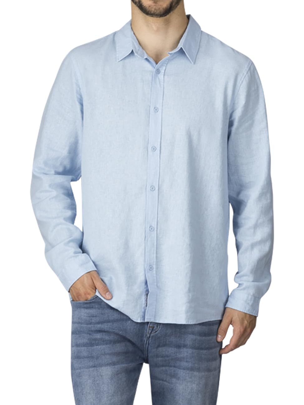 riverso RIVFabio Camisa de lino para hombre, corte regular, camisa de ocio, camisa de negocios, camisa de manga larga, camisa de lino, camisa de verano, básica, sin botones, monocolor, negro, blanco,