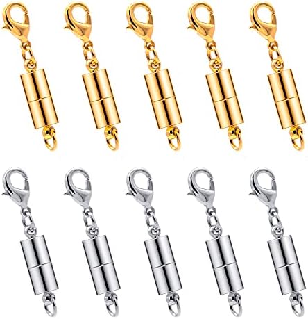 ManYing Set of 10 Pack Magnetic Lobster Clasps for Necklace Chain Extenders Jewelry Accessories Gold and Silver NC053