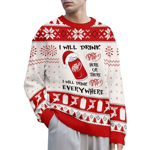 Image of 99TIMORO Pepper Drinking Ugly Christmas Sweater for Men and Women, Holiday Pullover Novelty Crewneck Sweatshirt, Festive Outfit Gift