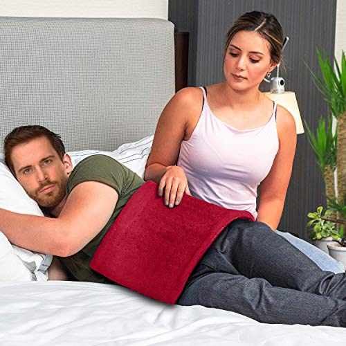 Cure Choice Large Electric Heating Pad for Back Pain Relief + Storage Pouch, Ultra Soft 12"x24" Heating pad for Muscle Cramps - Heated Pad with Adjustable Temperature Settings (Maroon)
