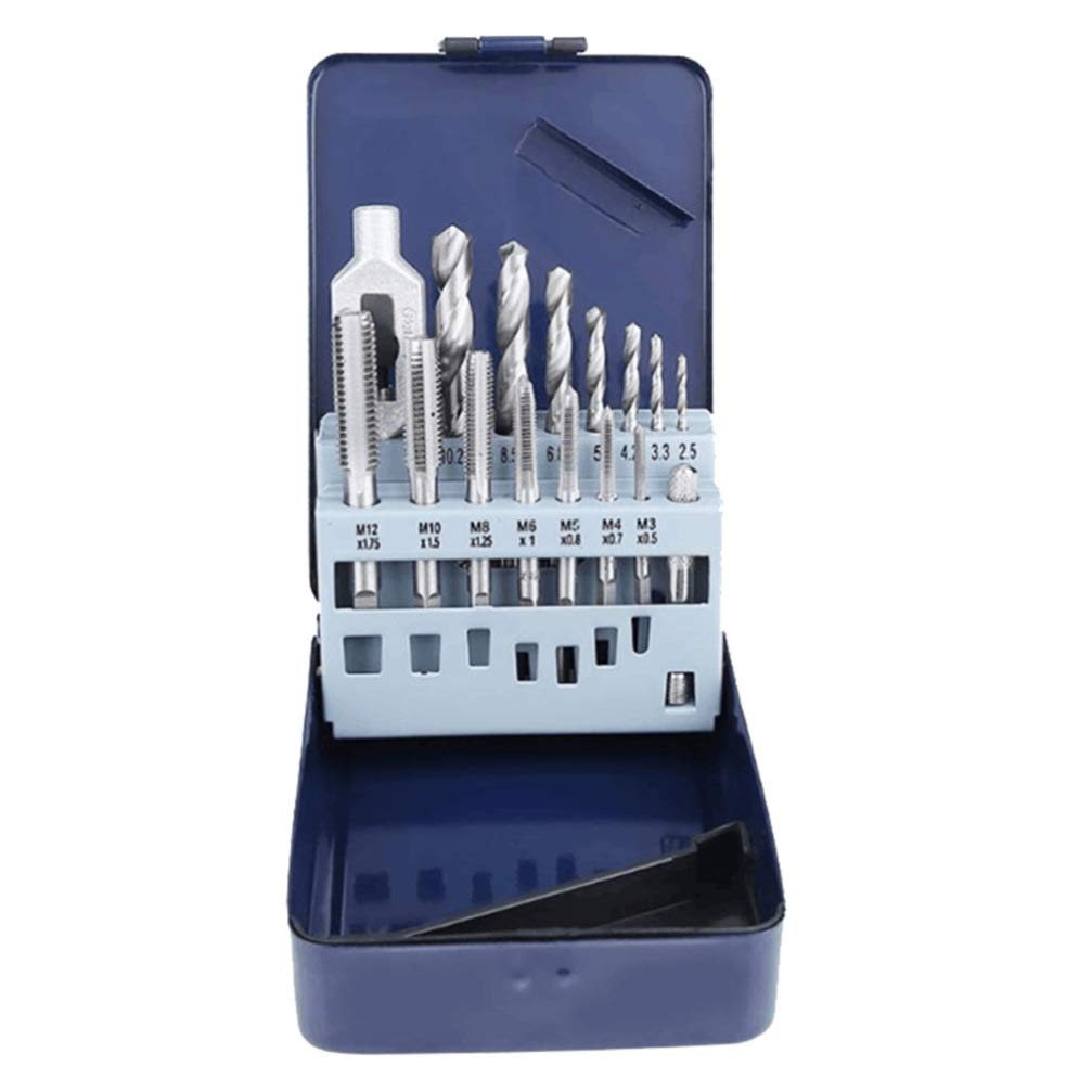 VILLCASE 15pcs Metric Screw Tap Tool Set Alloy Steel Drill Bits for Manual and Electric Use Includes Tap Holder - Drill Bits for DIY and Model Processing