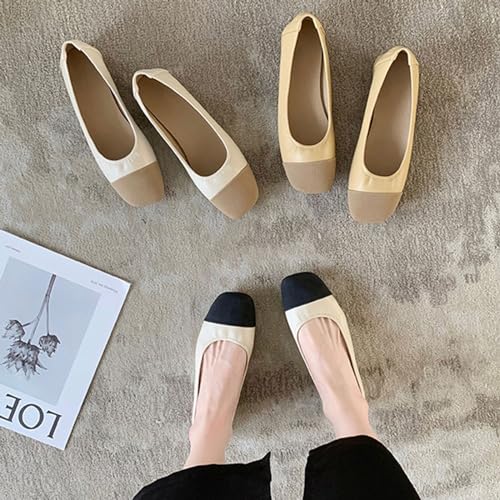 Women's Fashionable Square Toe Soft Sole Shallow Cut Flat Shoes Summer Comfortable Soft Leather Casual Shoes2