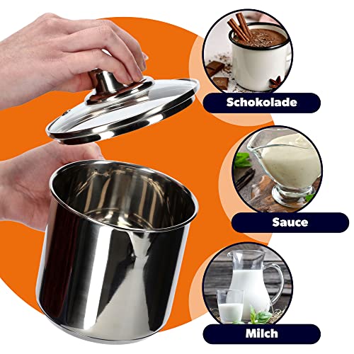 KADAX Tall Pot with Glass Lid, 1.2 L, Milk Pot, Stainless Steel Pot with Handle, Cooking Pot, Lid with Steam Hole, Sauce Pot, Mini Cooking Pot (silver) - Image 3