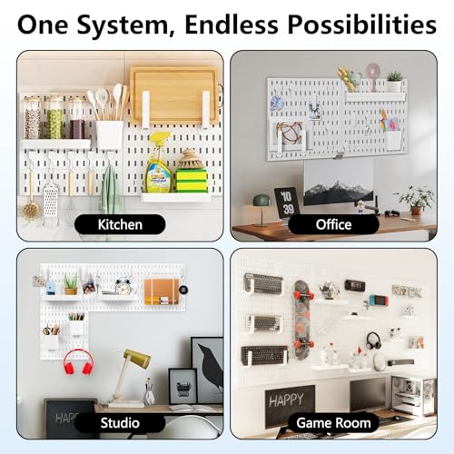 White-Pegboard-Combination-Kit-Wall-Organizer-Pegboard-Modular-Hanging-Peg-Boards-and-Accessories-Modular-Hanging-Garage-Storage-Tool-Organizer-for-Craft-Room-Kitchen-Workshop-Office-24x24inch
