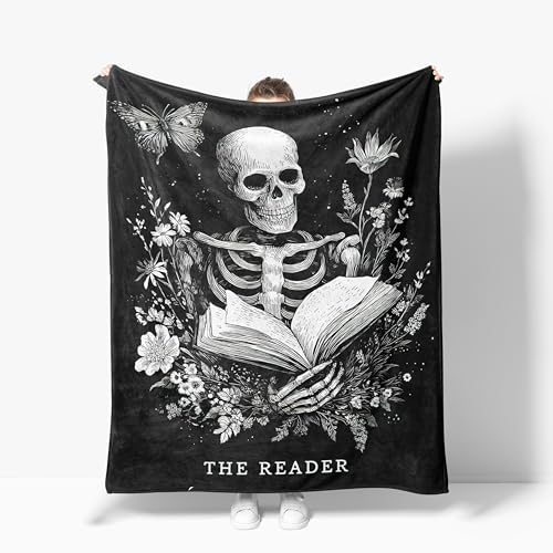 Skeleton Blanket Warm Plush Halloween Horror Gothic Skull Flannel Throw Blankets Super Soft Fleece Cozy Fuzzy Stuffed Blanket Halloween Goth Skull Gifts for Kids Teens Adults Room Decor 40"X50"