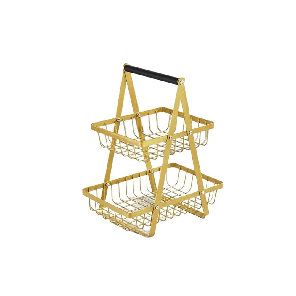 Zhaoj24-05 Fruit Racks 2 Tier Portable Fruit Bowle Basket Fruits Bread Snacks, Detachable Metal Rectangle(Gold)