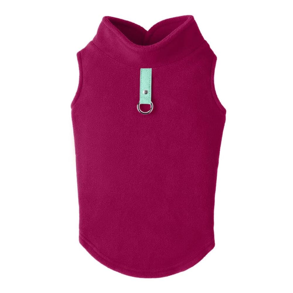 Gooby Fleece Vest Dog Sweater - Fuchsia, Medium - Warm Pullover Fleece Dog Jacket with O-Ring Leash for Small to Medium Dogs
