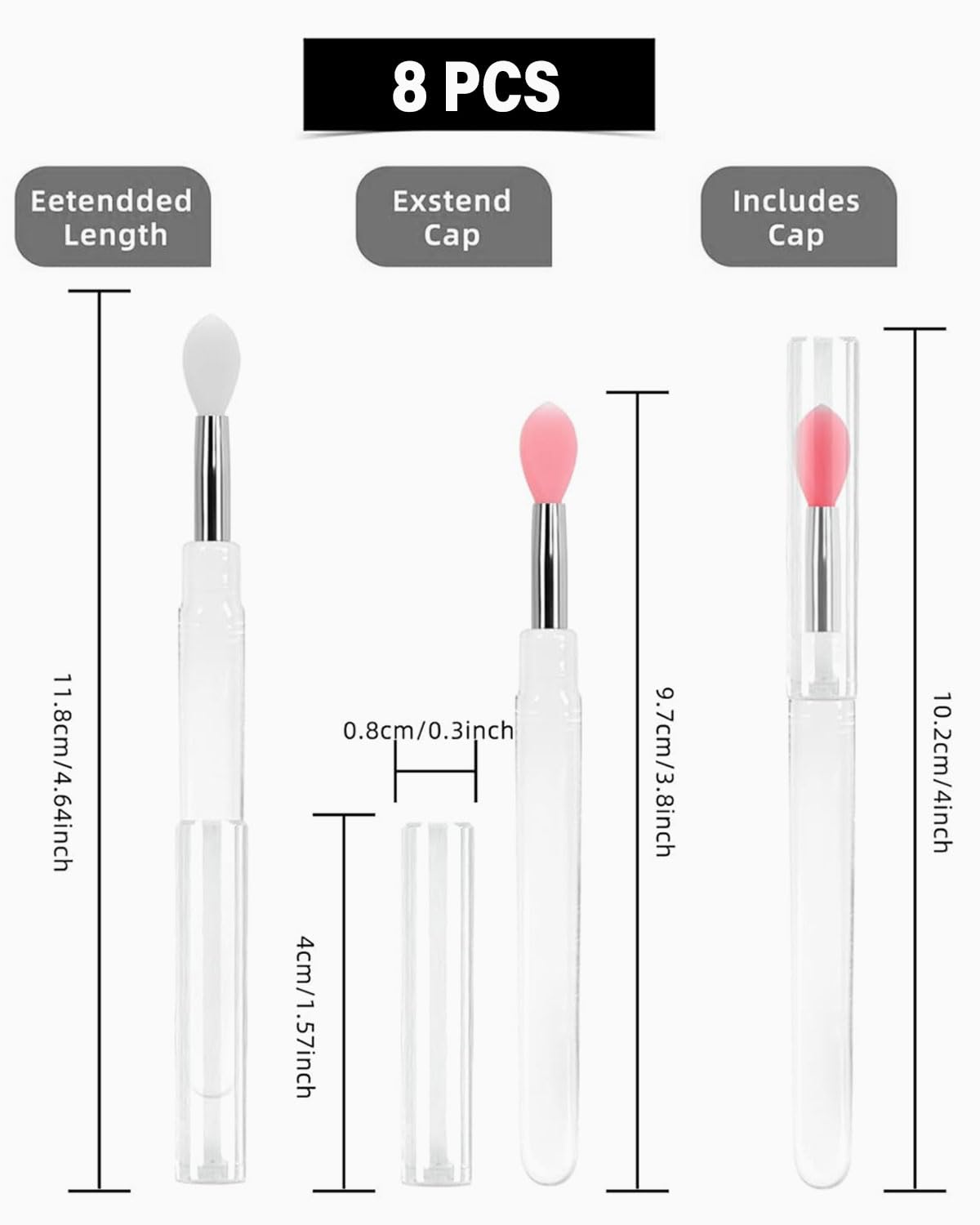 8 brochas aplicadoras de lápiz labial de silicona con tapas para brochas de maquillaje, aplicador de bálsamo labial, kits de herramientas de belleza para pintalabios,bálsamo labial