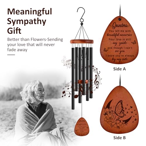 Image of Memorial Gifts for Loss of Grandma,Memorial Wind Chimes 25'', Sympathy Gifts for Loss of Grandmother, Home Decor Outdoor Garden, Soothing Melodic Tones with Mute Option
