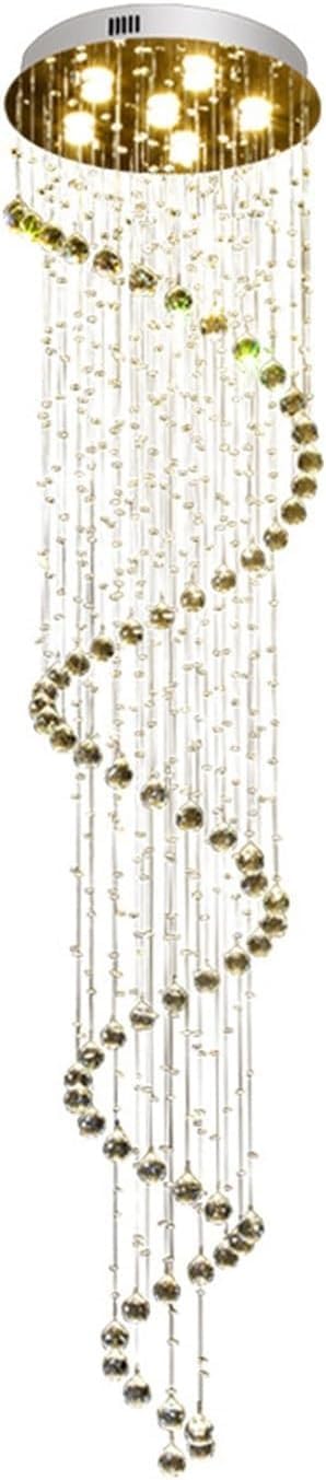 PCXEHUYP K9 Crystal Raindrop Chandelier Spiral Pendant Light Staircase Foyer Hallway LED Ceiling