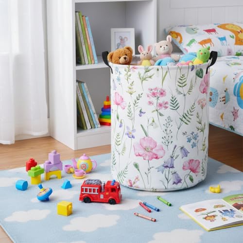 Image of Baby Laundry Hamper kids laundry Basket Waterproof Laundry Bag for Bedroom Clothes Organizer Room Decor(Pink Flower)