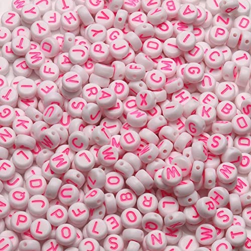 NITOPUPU Acryl Buchstabenperlen Rosa Weiß 1000 Stück