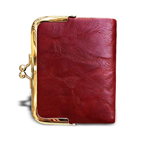 Image of AOXONEL Womens Wallet Small Rfid Ladies Compact Bifold Leather Vintage Coin Purse With Zipper and Kiss Lock (Red)